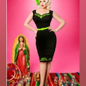 Lizabeth Pinup Couture Black and Green Dress LARGE